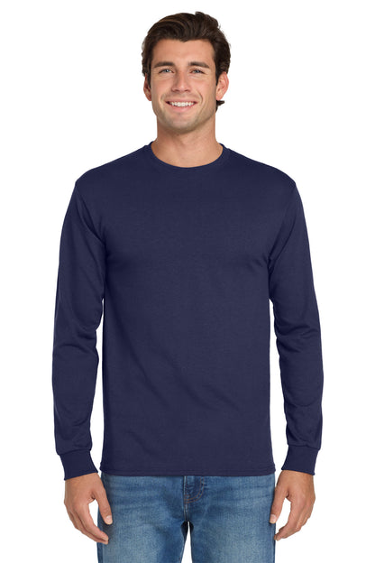 Front View of JNavy Jerzees - Dri-Power 50/50 Cotton/Poly Long Sleeve T-Shirt. 29LS plain