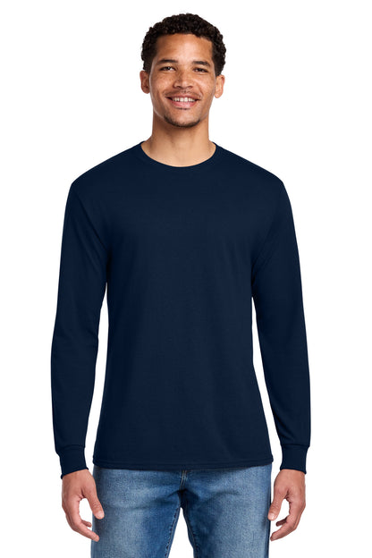 Front View of JNavy Jerzees - Dri-Power 50/50 Cotton/Poly Long Sleeve T-Shirt. 29LS plain