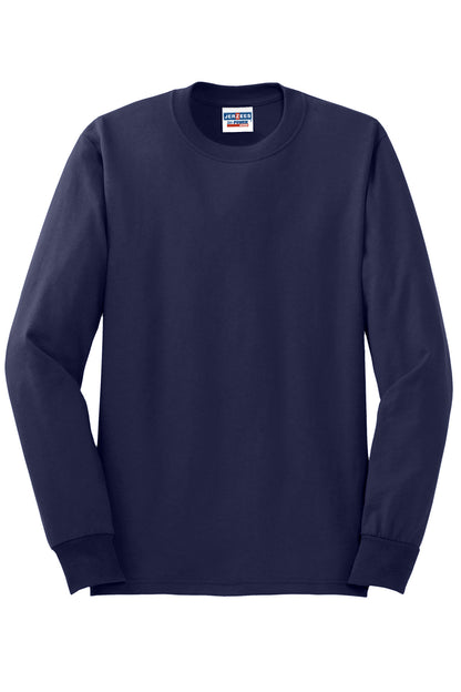 Front View of JNavy Jerzees - Dri-Power 50/50 Cotton/Poly Long Sleeve T-Shirt. 29LS plain