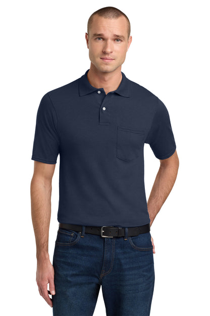 Front View of JNavy Jerzees Dri-Power Pocket Sport Shirt. 436MP plain
