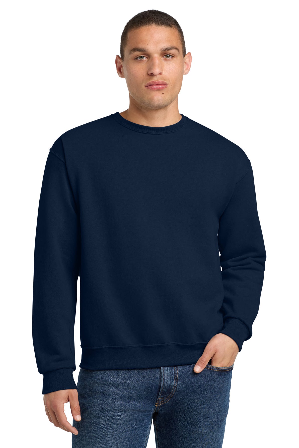Front View of JNavy Jerzees - NuBlend Crewneck Sweatshirt. 562M plain
