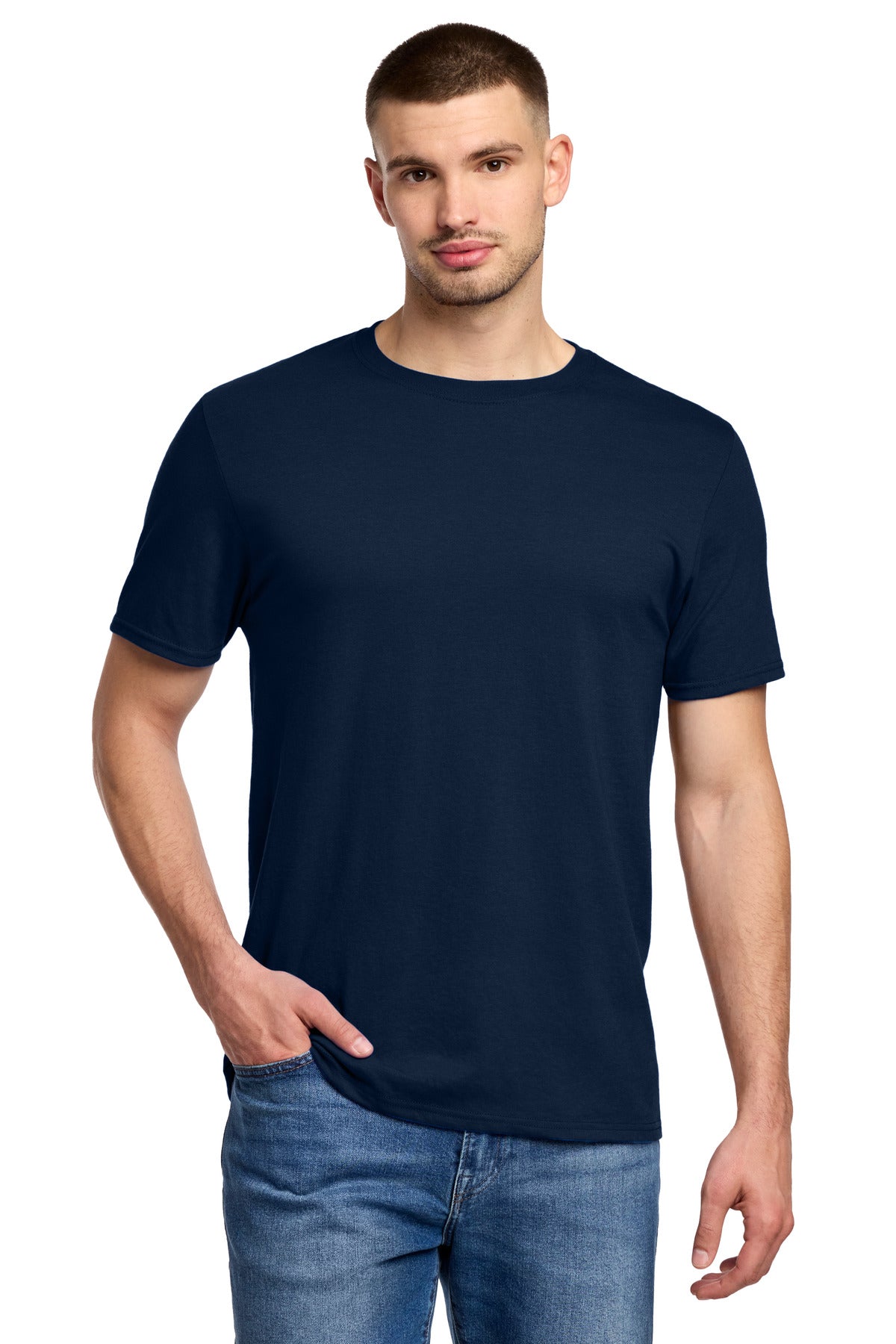 Front View of JNavy Jerzees Premium Blend Ring Spun T-Shirt 560M plain