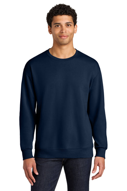 Front View of JNavy Jerzees Ultimate Unisex CVC Ring Spun Crewneck Sweatshirt IC48M plain