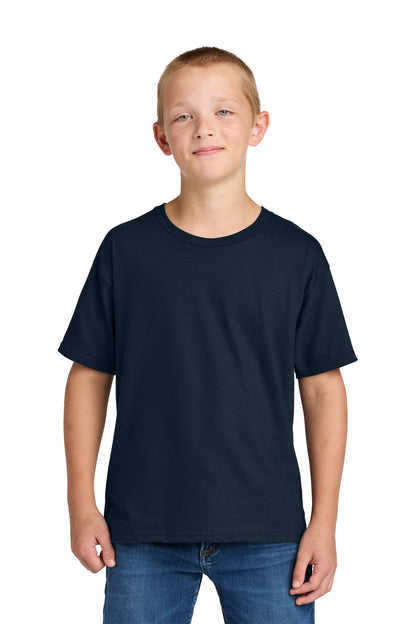Front View of JNavy Jerzees Ultimate Youth Ring Spun T-Shirt IC46B plain