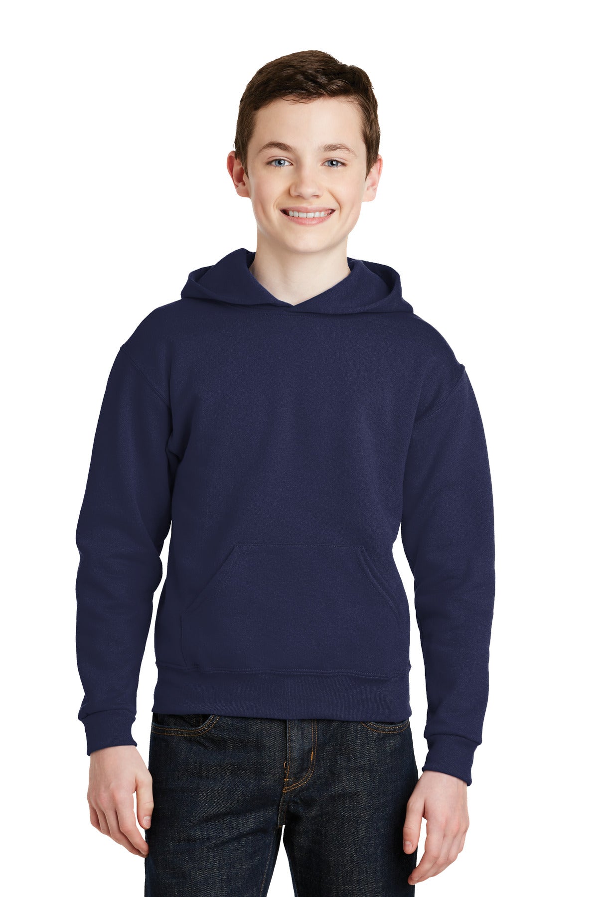 Front View of JNavy Jerzees - Youth NuBlend Pullover Hooded Sweatshirt. 996Y plain