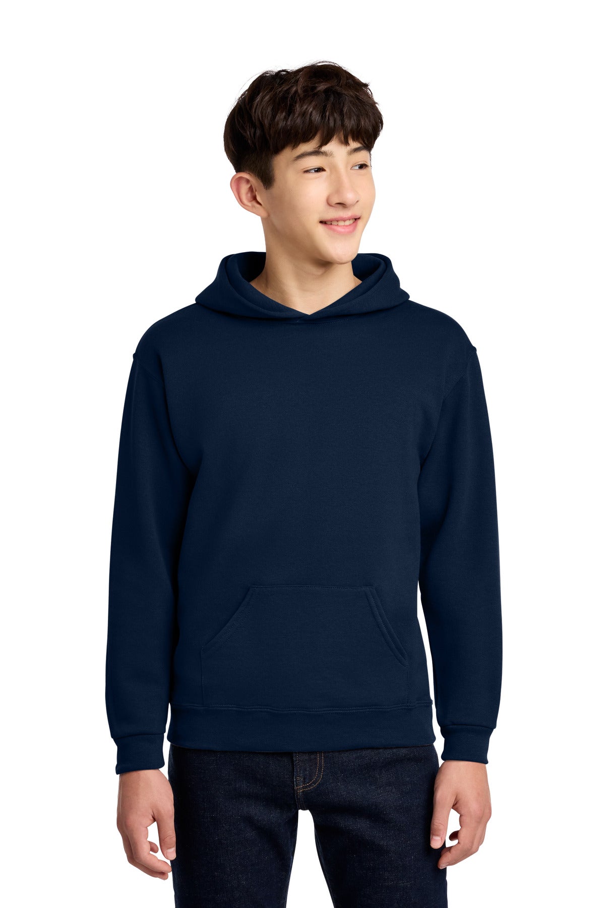 Front View of JNavy Jerzees - Youth NuBlend Pullover Hooded Sweatshirt. 996Y plain