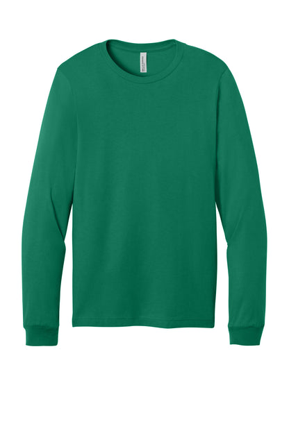 Front View of Kelly BELLA+CANVAS Unisex Jersey Long Sleeve Tee. BC3501 plain