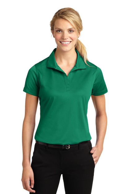 Front View of Kelly Green Sport-Tek Women's Micropique Sport-Wick Polo. LST650 plain