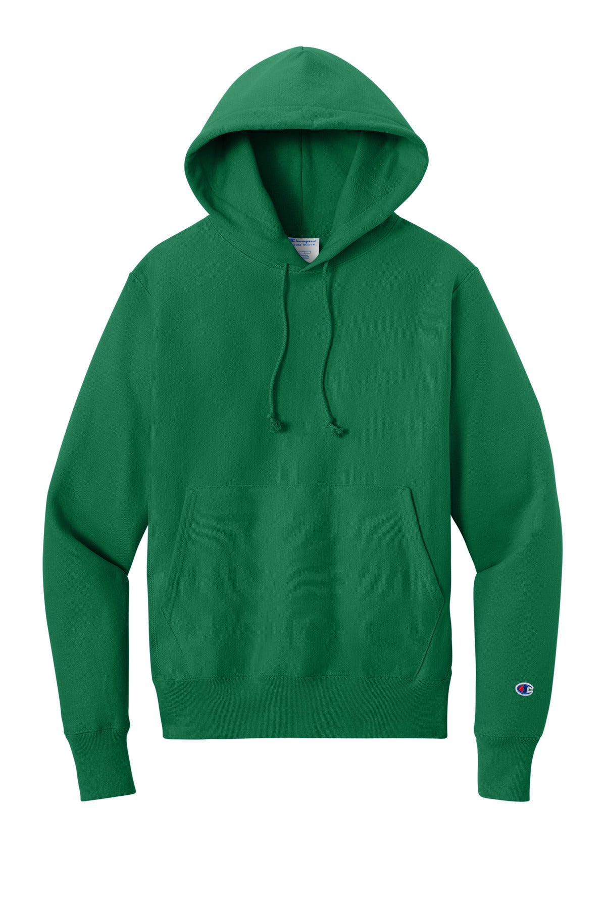 Front View of KellyGreen Champion Reverse Weave Hooded Sweatshirt S101