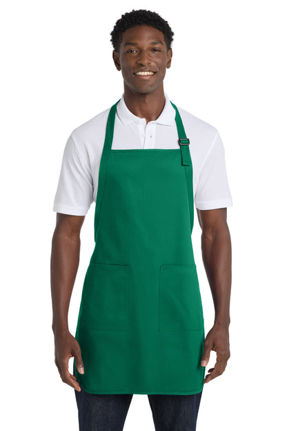Front View of KellyGreen Port Authority Full-Length Apron with Pockets. A500 plain