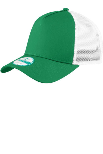 Front View of Kelly/White New Era Snapback Trucker Cap. NE205 plain