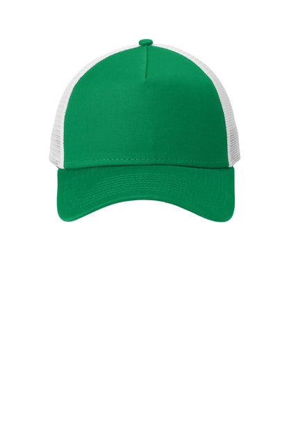 Front View of Kelly/White New Era Snapback Trucker Cap. NE205 plain