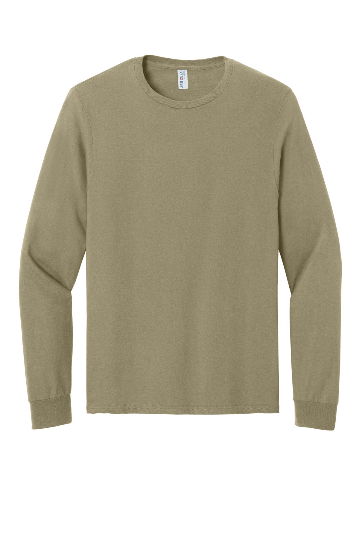 Front View of Khaki Jerzees Classics Unisex Cotton Long Sleeve T-Shirt 363L plain