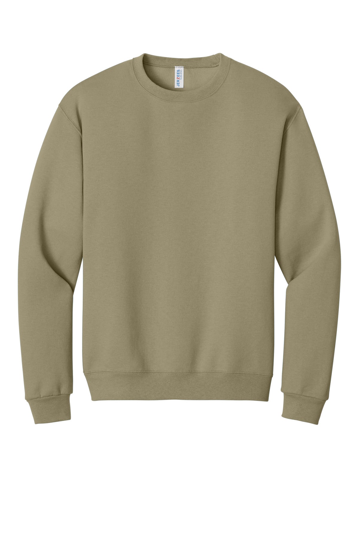Front View of Khaki Jerzees - NuBlend Crewneck Sweatshirt. 562M plain