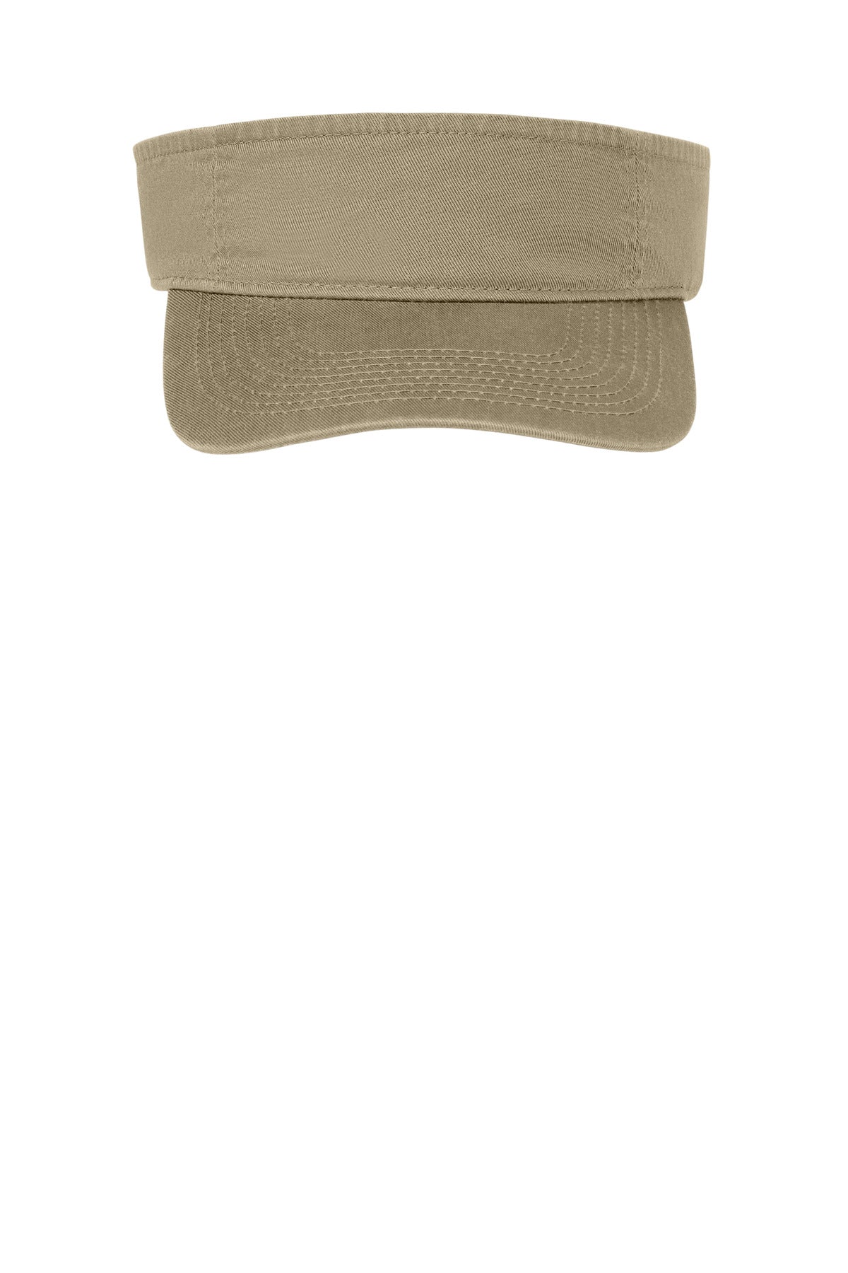 Front View of Khaki Port Authority Fashion Visor. CP45 plain