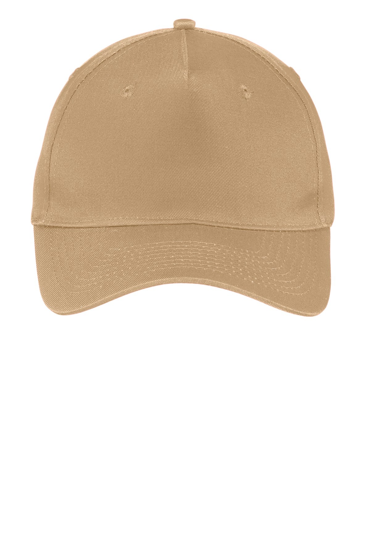 Front View of Khaki Port Authority Five-Panel Twill Cap. CP86