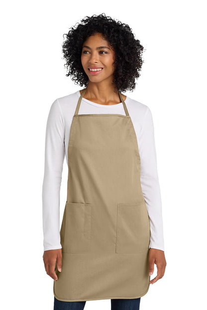 Front View of Khaki Port Authority Full-Length Apron. A520 plain
