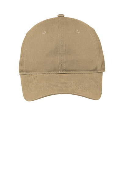 Front View of Khaki Port Authority Soft Brushed Canvas Cap. CP96 plain
