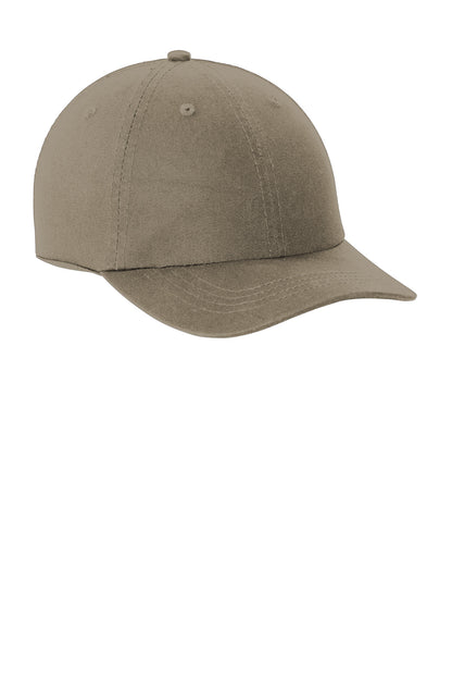 Front View of Khaki Port Authority Washed Twill Cap. CP78 plain