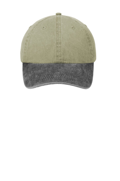 Front View of Khaki/Charcoal Port Authority Two-Tone Pigment-Dyed Cap. CP83 plain