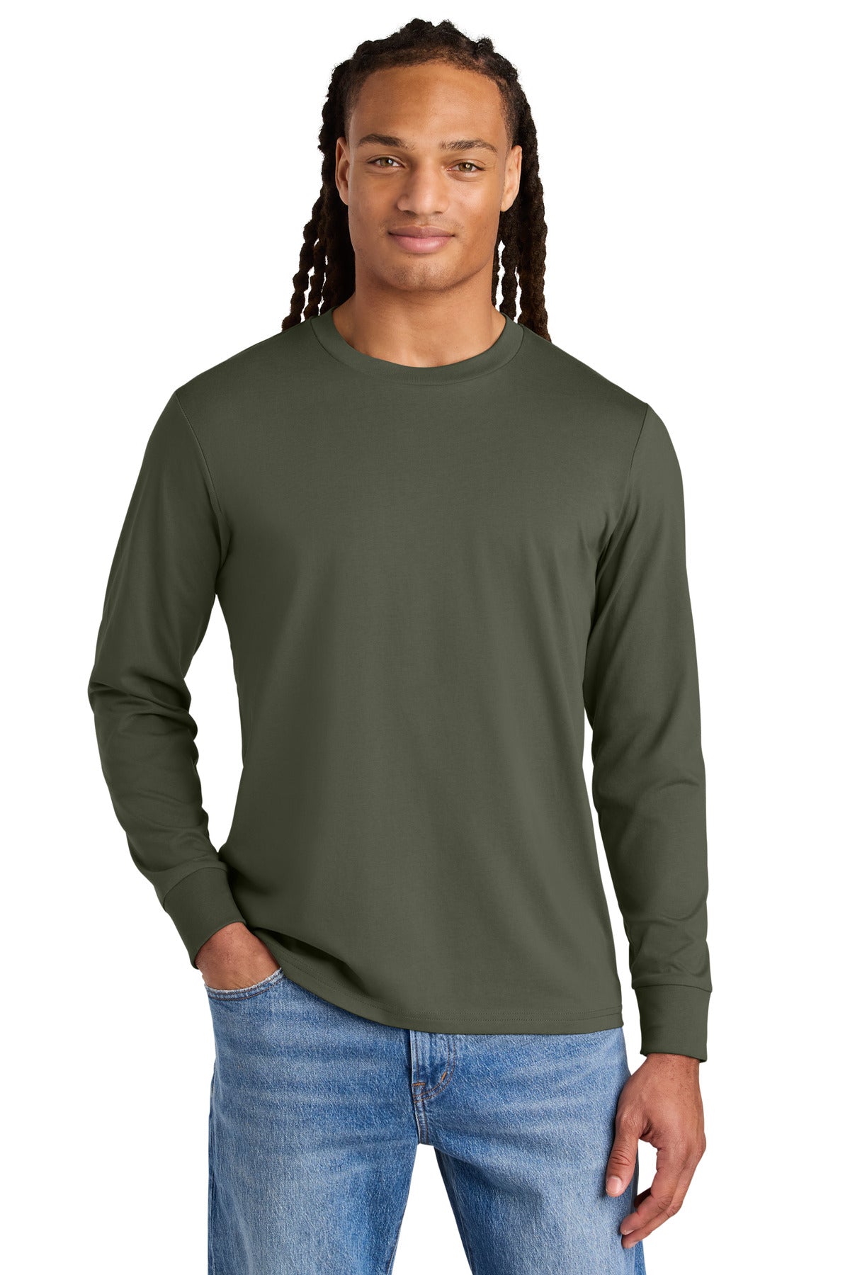 Front View of KhakiGreen Stanley/Stella Unisex Creator 2.0 Long Sleeve Tee SXU022 plain