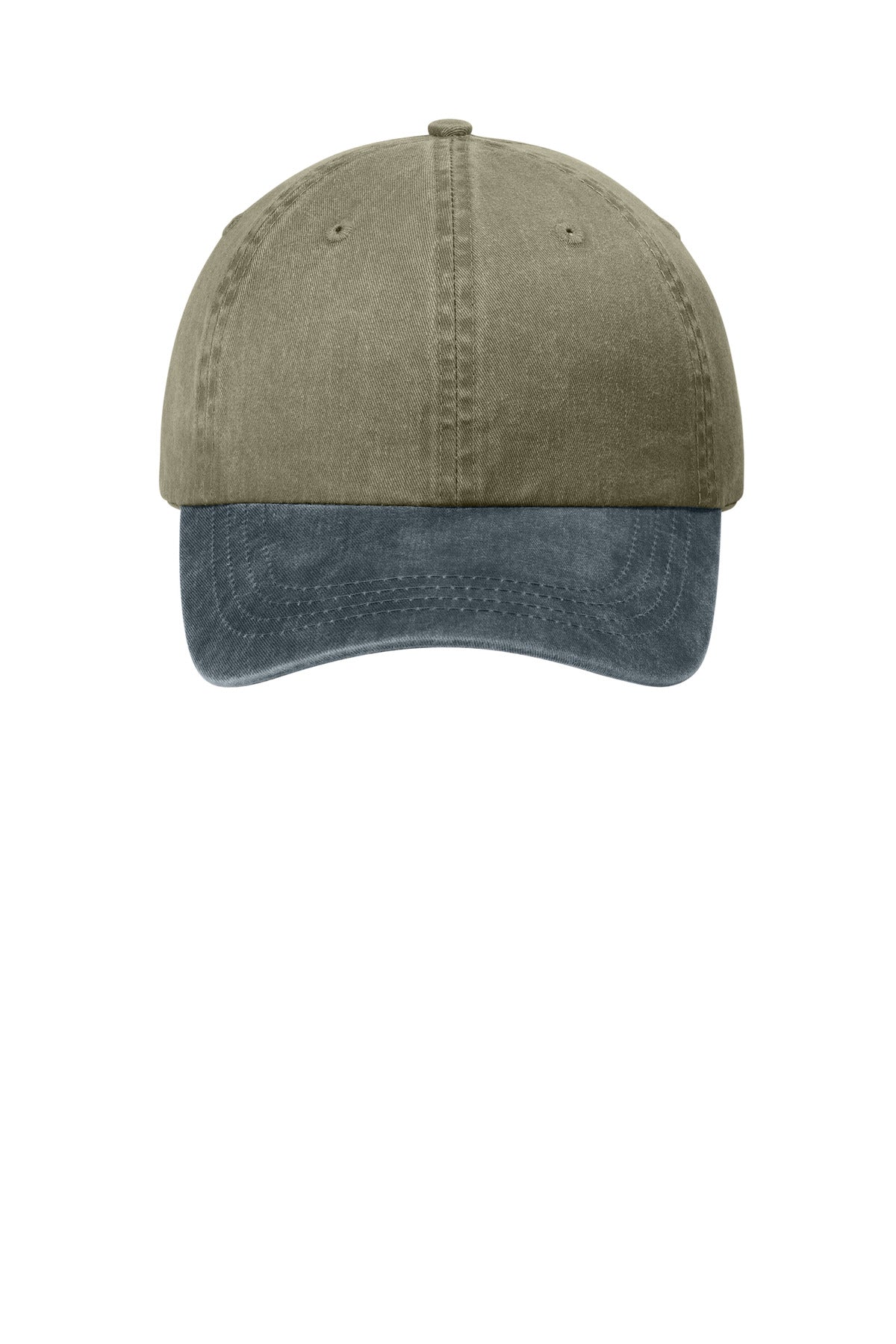 Front View of Khaki/Grph Port Authority Two-Tone Pigment-Dyed Cap. CP83 plain