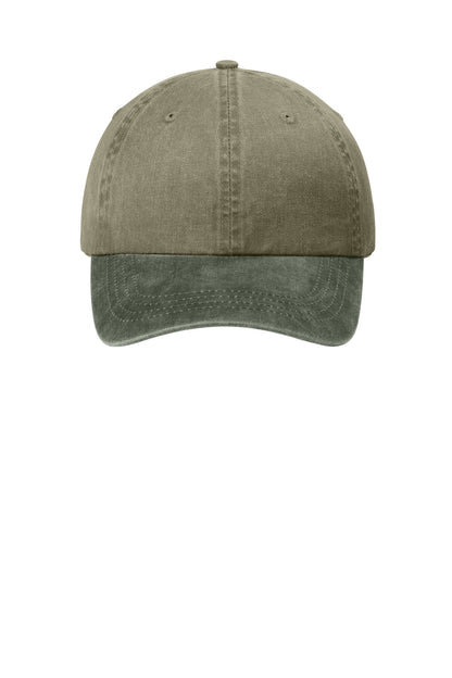 Front View of Khaki/Hunter Port Authority Two-Tone Pigment-Dyed Cap. CP83 plain