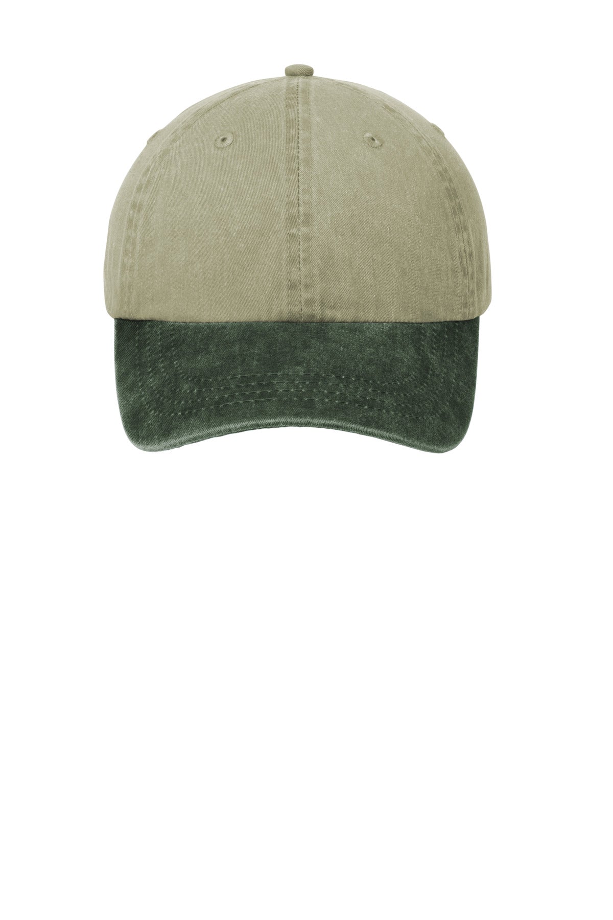 Front View of Khaki/Hunter Port Authority Two-Tone Pigment-Dyed Cap. CP83 plain