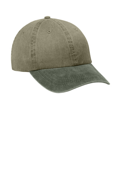 Front View of Khaki/Hunter Port Authority Two-Tone Pigment-Dyed Cap. CP83 plain