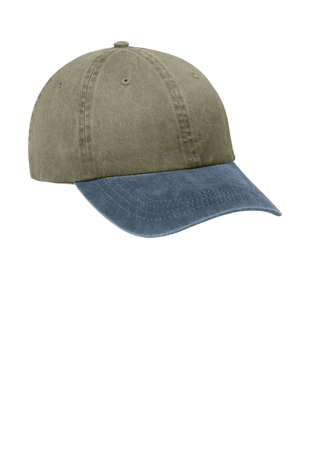 Front View of Khaki/Navy Port Authority Two-Tone Pigment-Dyed Cap. CP83 plain