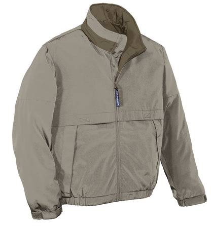 Front View of Khaki/Nutmeg Port Authority Legacy Jacket. J764 plain