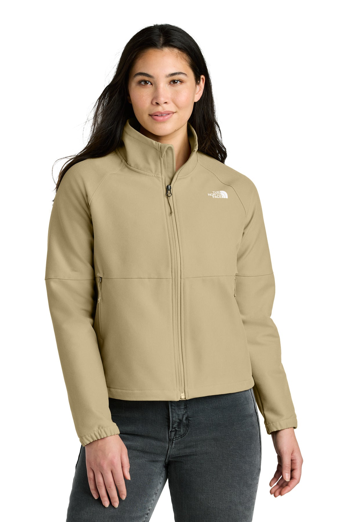 Front View of KhkStnDkHt The North Face Women's Barr Lake Soft Shell Jacket NF0A8C5C plain