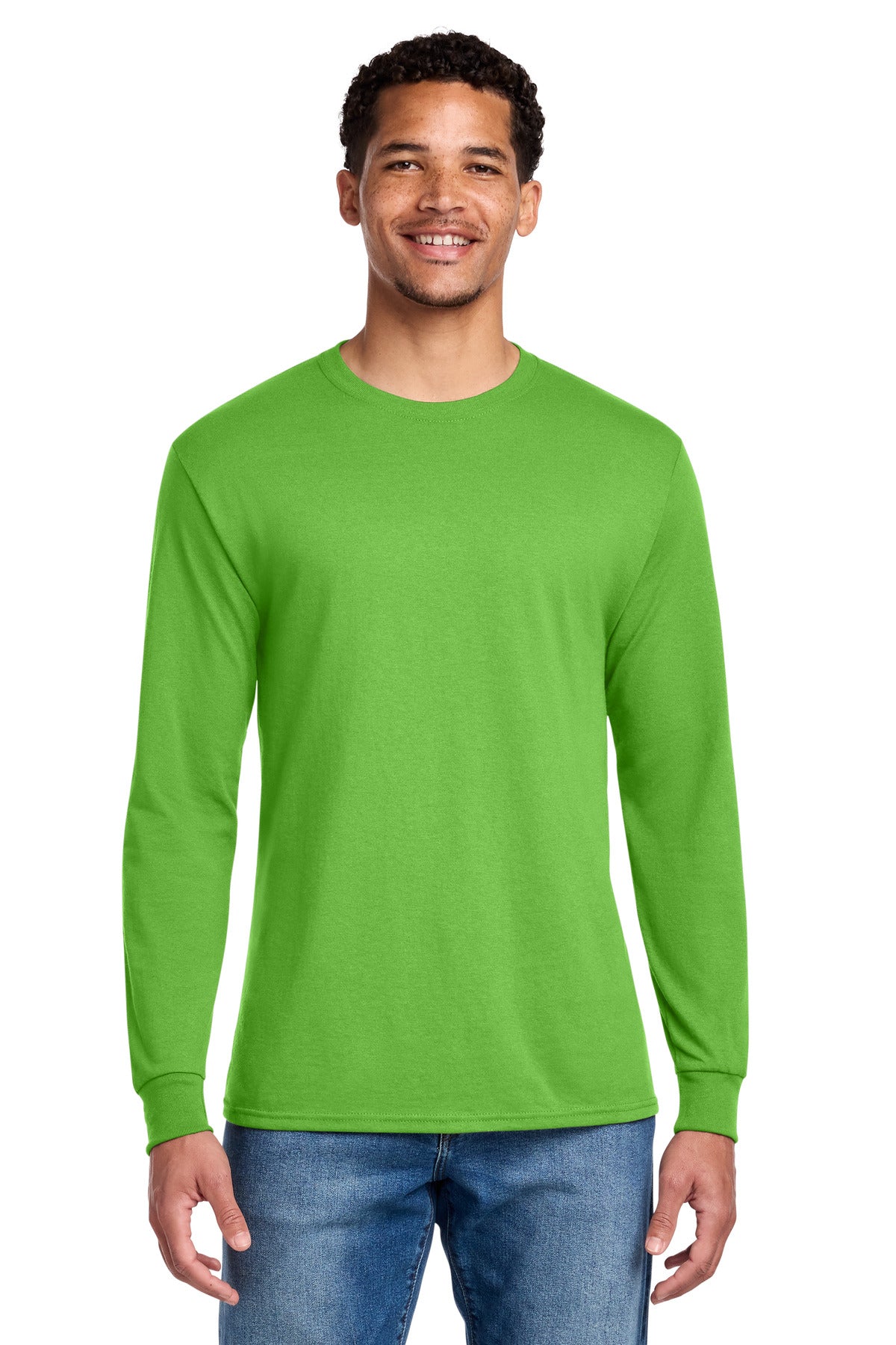 Front View of Kiwi Jerzees - Dri-Power 50/50 Cotton/Poly Long Sleeve T-Shirt. 29LS plain