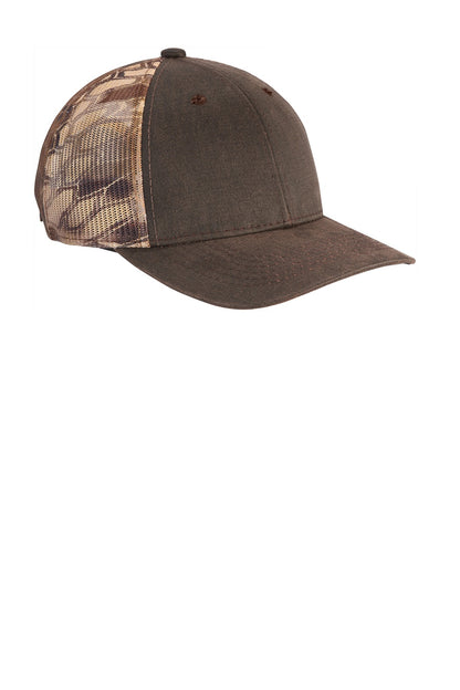 Front View of Krypt Hlndr/Bn Port Authority Pigment Print Camouflage Mesh Back Cap C891 plain
