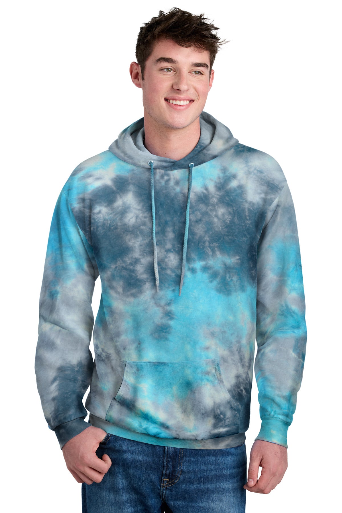Front View of LagClrbrst Port & Co Crystal Tie-Dye Pullover Hoodie PC144 plain