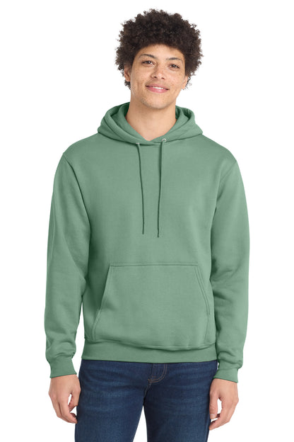 Front View of LaurelGrn Port & Co Core Fleece Pullover Hooded Sweatshirt. PC78H plain