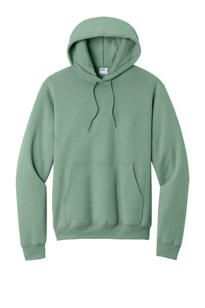 Front View of LaurelGrn Port & Co Core Fleece Pullover Hooded Sweatshirt. PC78H plain