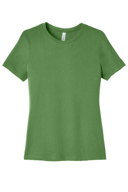 Front View of Leaf BELLA+CANVAS Women's Relaxed Jersey Short Sleeve Tee. BC6400 plain