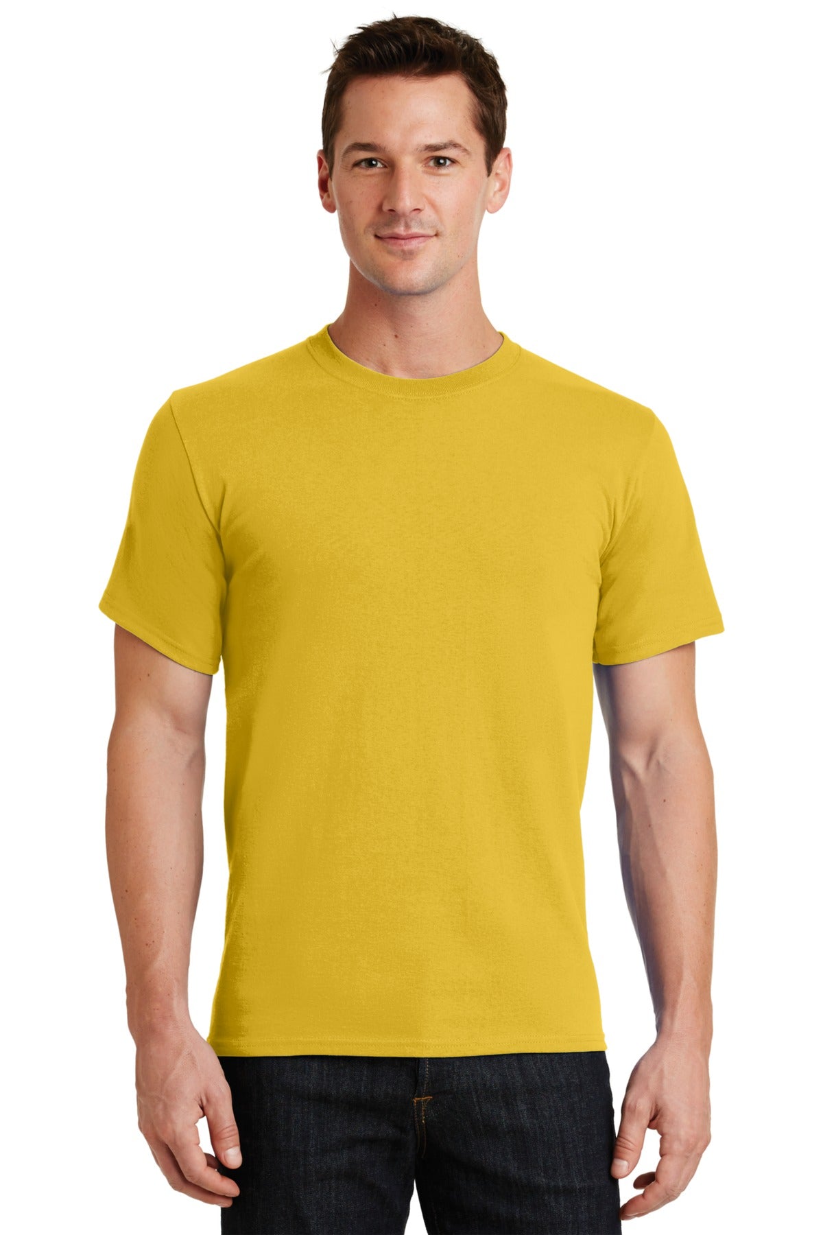 Front View of Lemon Yellow Port & Co Essential Tee. PC61 plain