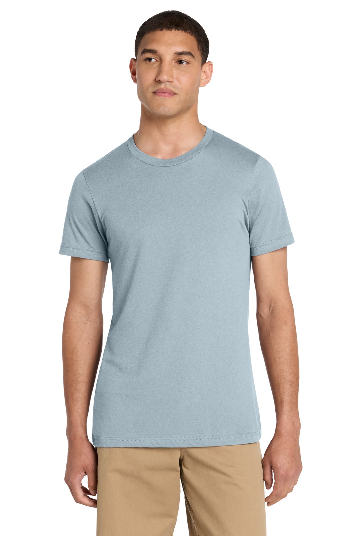Front View of Light Blue BELLA+CANVAS Unisex Jersey Short Sleeve Tee. BC3001 plain