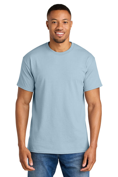 Front View of Light Blue Gildan DryBlend 50 Cotton/50 Poly T-Shirt. 8000 plain
