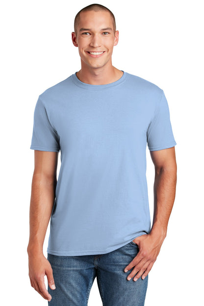 Front View of Light Blue Gildan Softstyle T-Shirt. 64000 plain