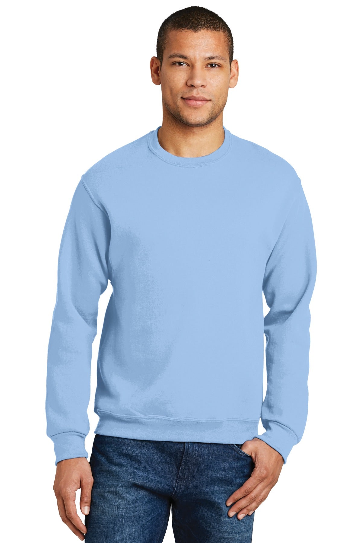 Front View of Light Blue Jerzees - NuBlend Crewneck Sweatshirt. 562M plain