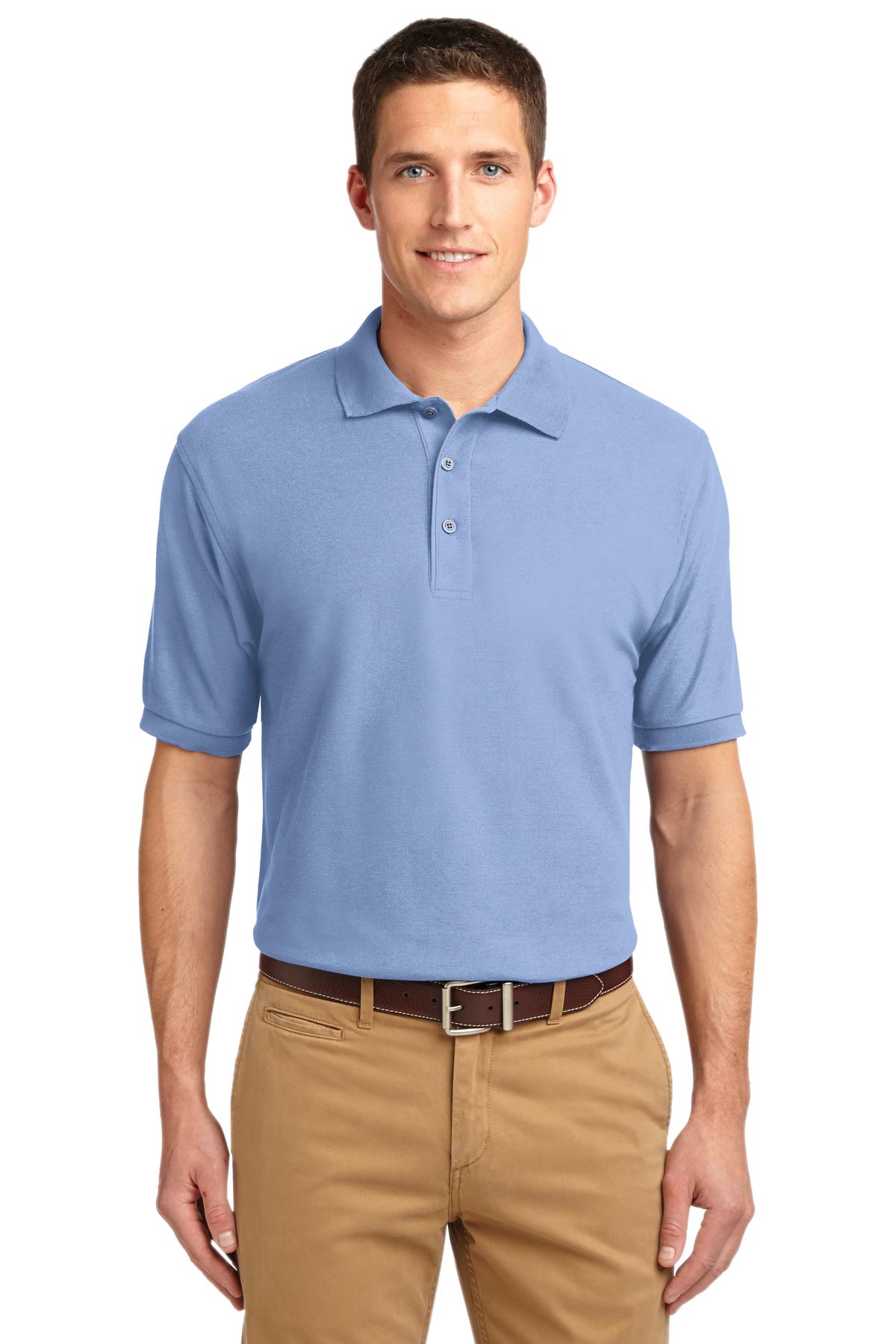 Front View of Light Blue Port Authority Silk Touch Polo K500 plain