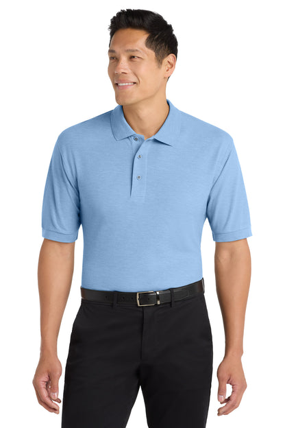 Front View of Light Blue Port Authority Silk Touch Polo K500 plain
