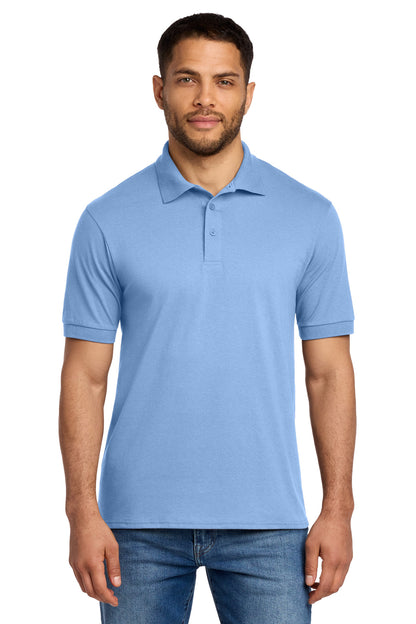 Front View of Light Blue Port & Co Core Blend Jersey Knit Polo. KP55 plain