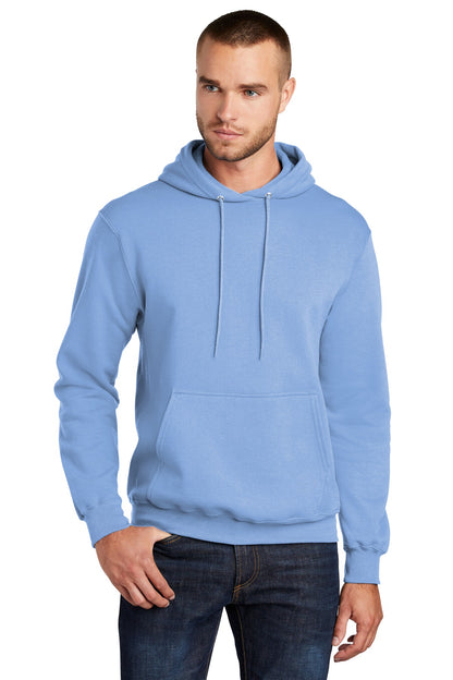 Front View of Light Blue Port & Co Core Fleece Pullover Hooded Sweatshirt. PC78H plain
