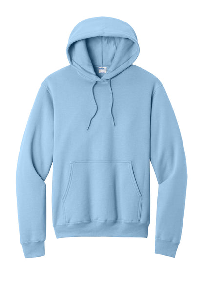Front View of Light Blue Port & Co Core Fleece Pullover Hooded Sweatshirt. PC78H plain