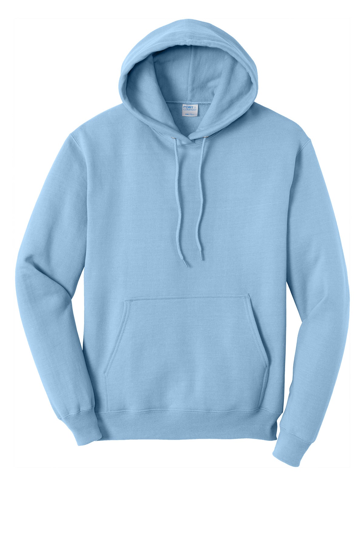 Front View of Light Blue Port & Co Core Fleece Pullover Hooded Sweatshirt. PC78H
