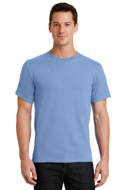 Front View of Light Blue Port & Co Essential Tee. PC61 plain